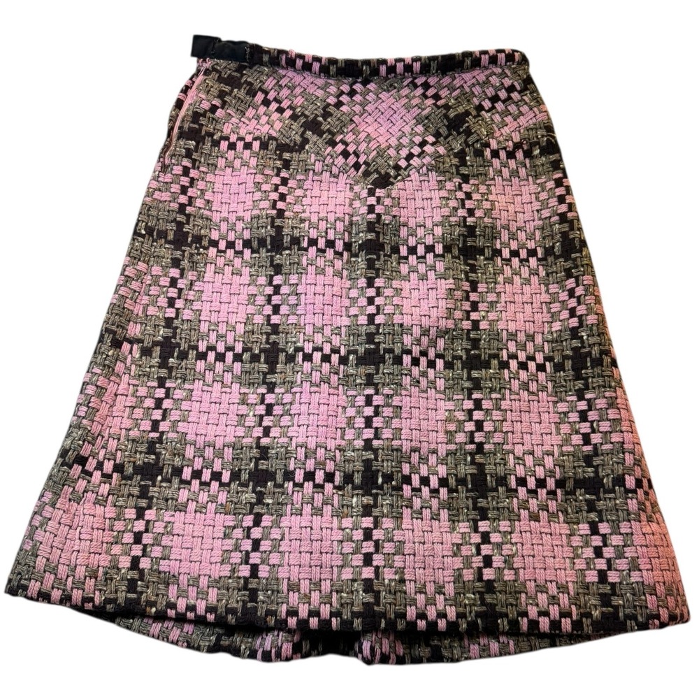 Hadley Woven Pink Black Tan Plaid A-Line Midi Skirt Women's Size 16 Vintage fall